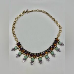 J Crew statement necklace, purple, navy, bronze, lavender, mint green, orange